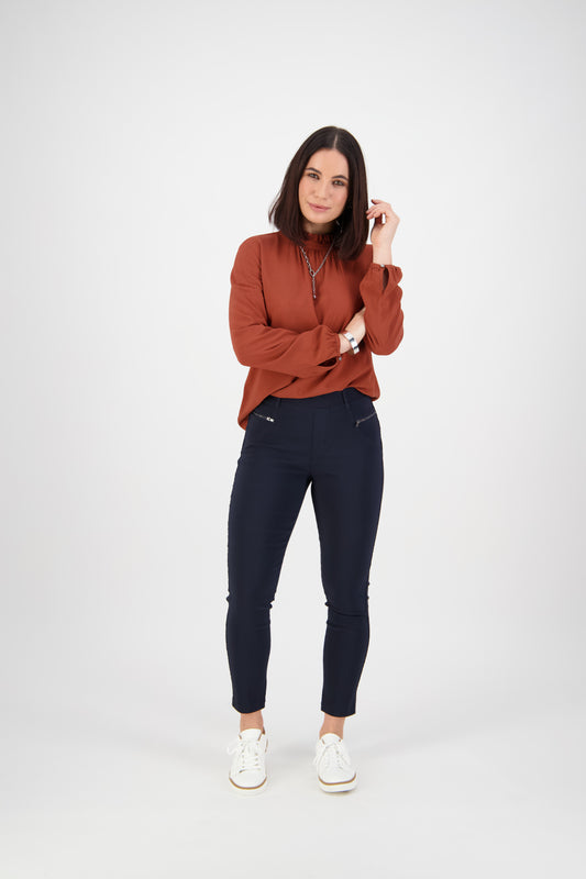 5853 Navy - Skinny Leg Ankle Grazer Pull On Pant - Vassalli