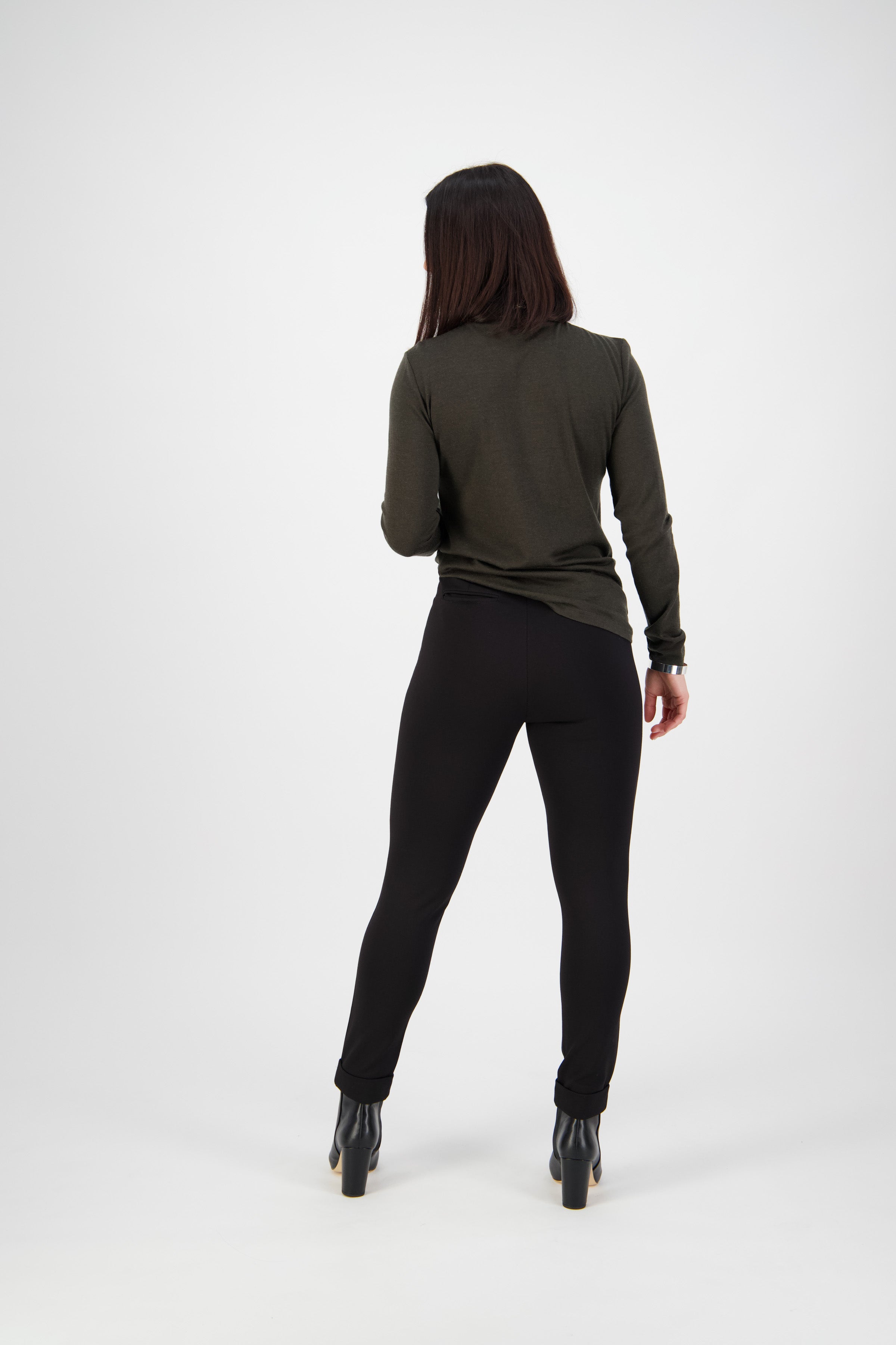 5894 Black - Full Length Cuffed Dress Pant in Ponti - Vassalli