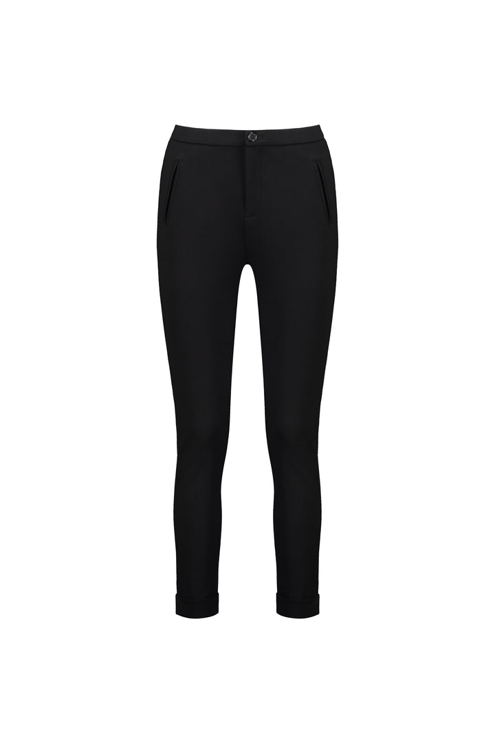5894 Black - Full Length Cuffed Dress Pant in Ponti - Vassalli