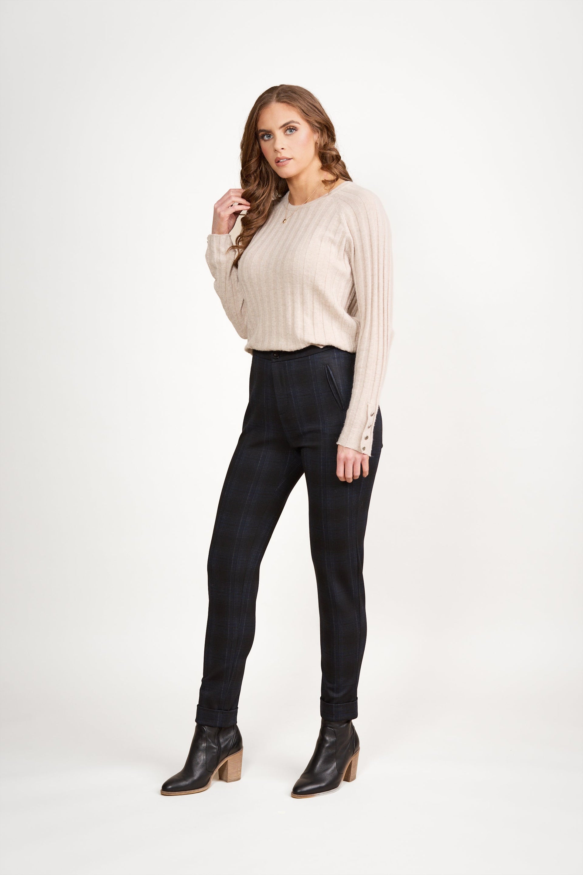 5894 Neptune -  Skinny Leg Full Length Printed Ponti Pant with Cuff - Vassalli