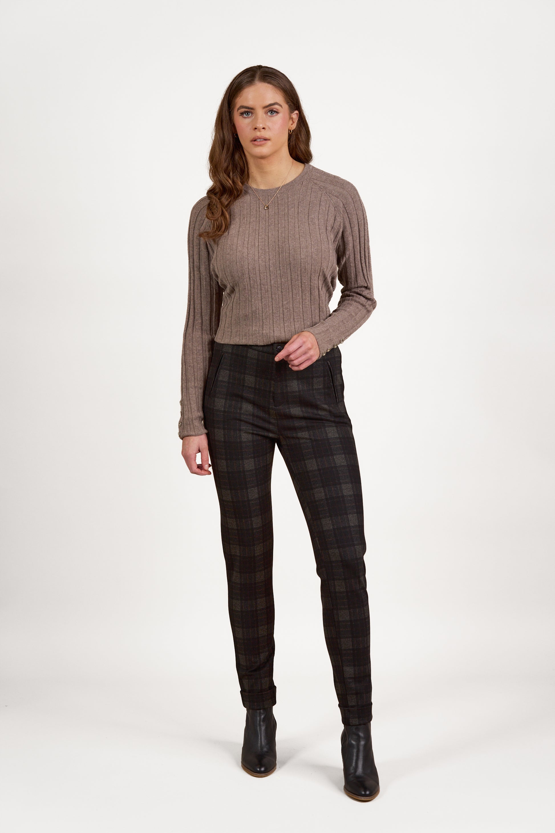 5894 Oak - Skinny Leg Full Length Printed Ponti Pant with Cuff - Vassalli