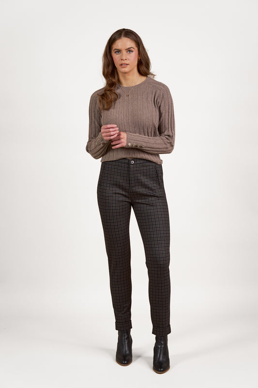 5894 Vincent - Skinny Leg Full Length Printed Ponti Pant with Cuff - Vassalli