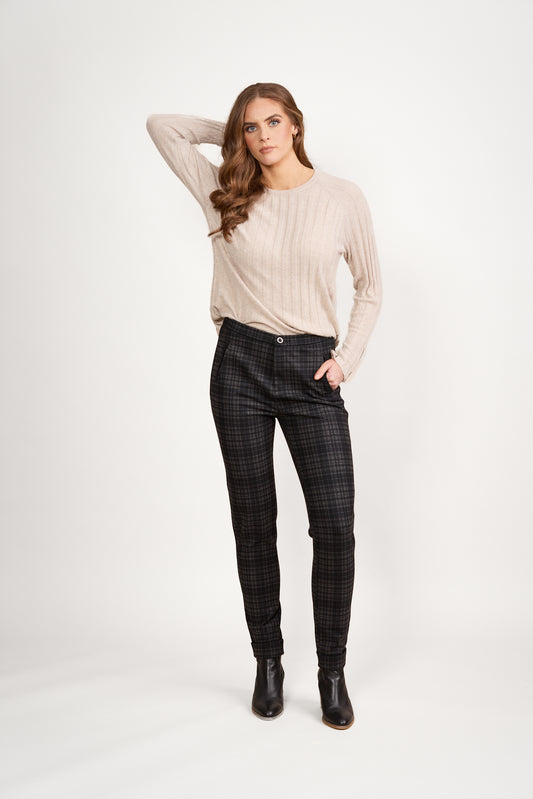 5894 Bennett - Skinny Leg Full Length Printed Ponti Pant with Cuff - Vassalli