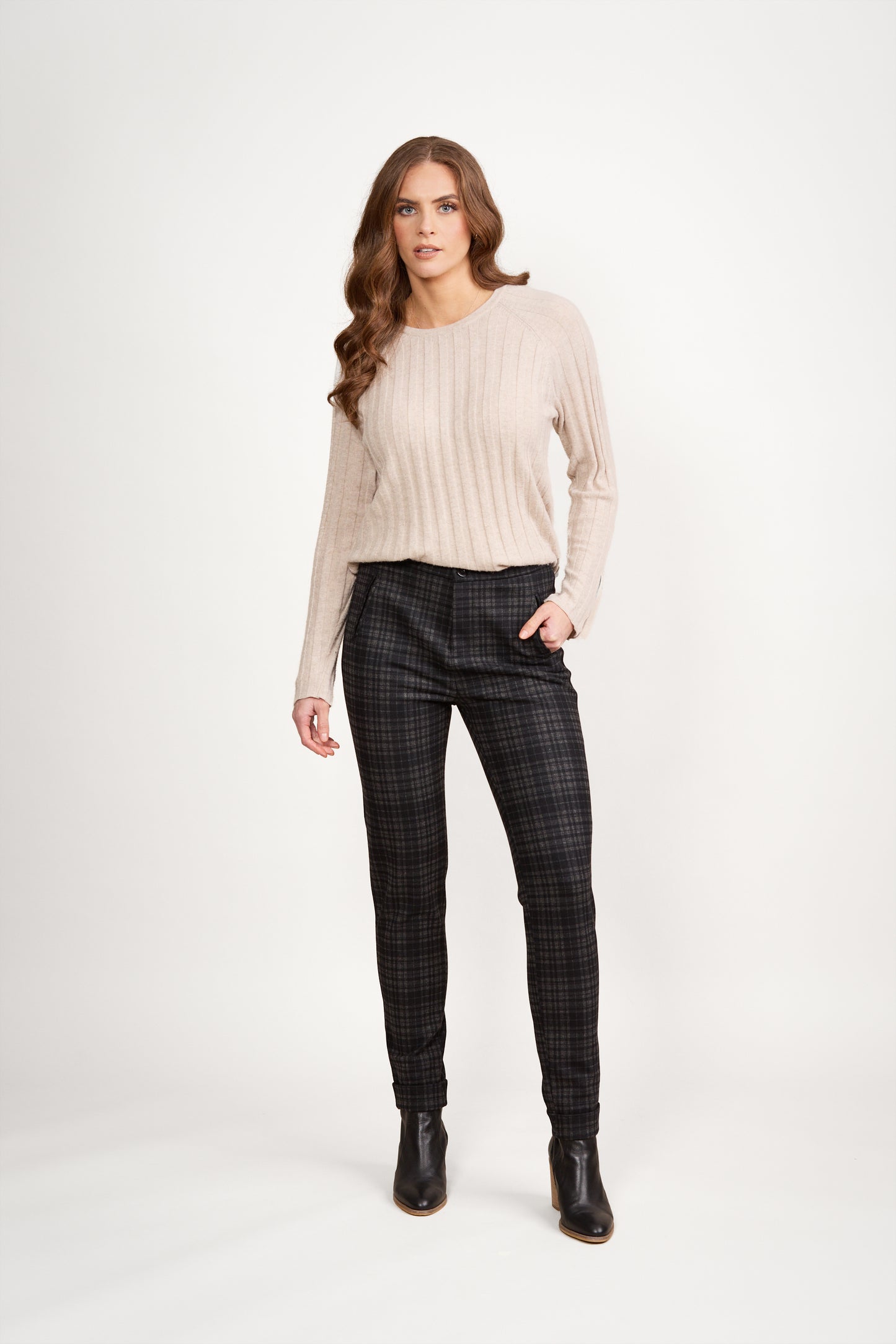 5894 Bennett - Skinny Leg Full Length Printed Ponti Pant with Cuff - Vassalli