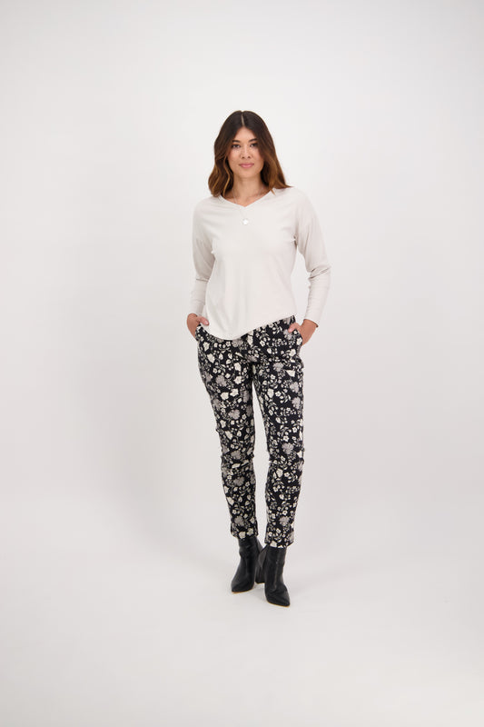5899A Gypsy - Skinny Leg Ankle Grazer Printed Pant with Elastic - Vassalli
