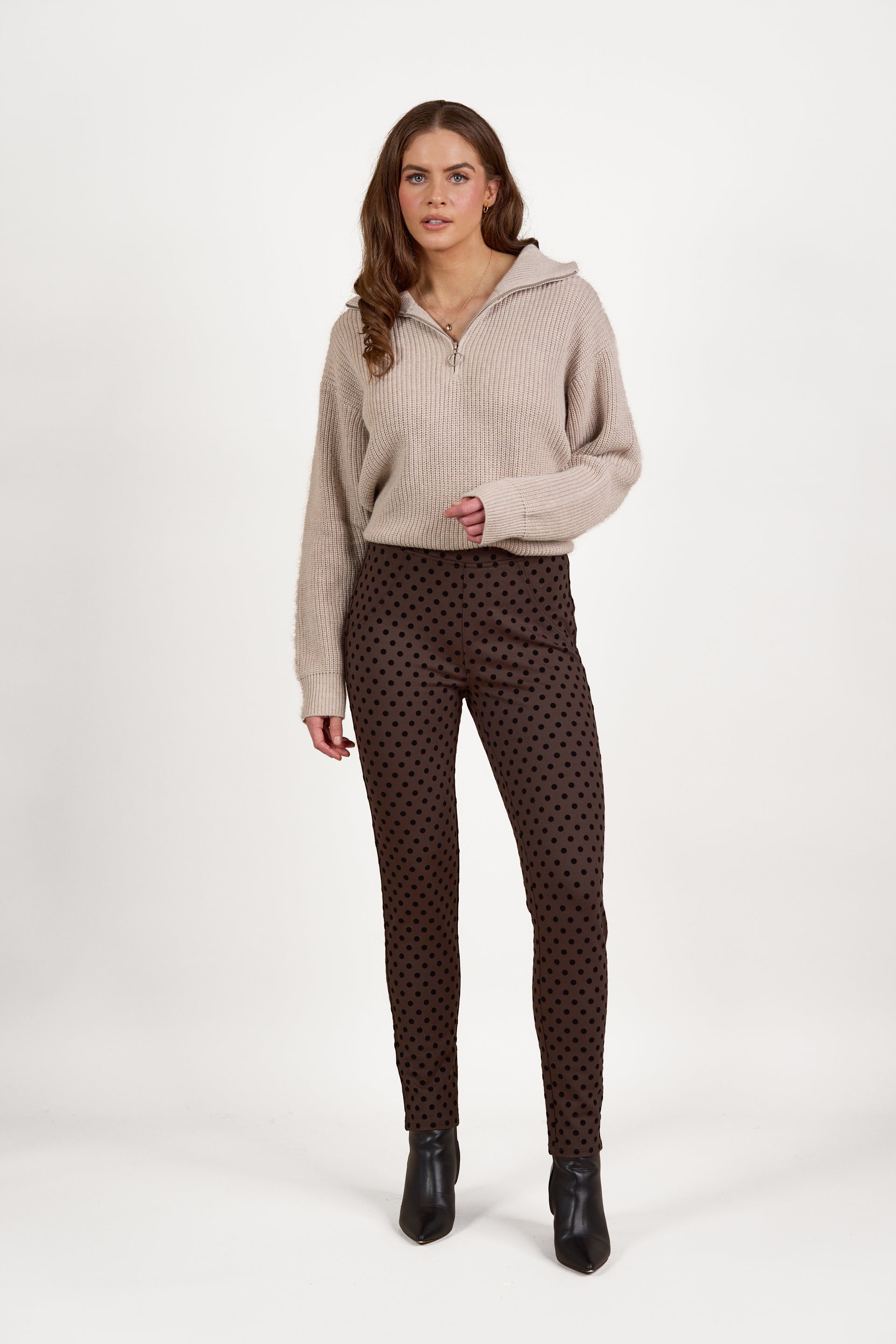 5903 Chocolate - Skinny Leg Ankle Grazer Printed Ponti Pull-On - Vassalli