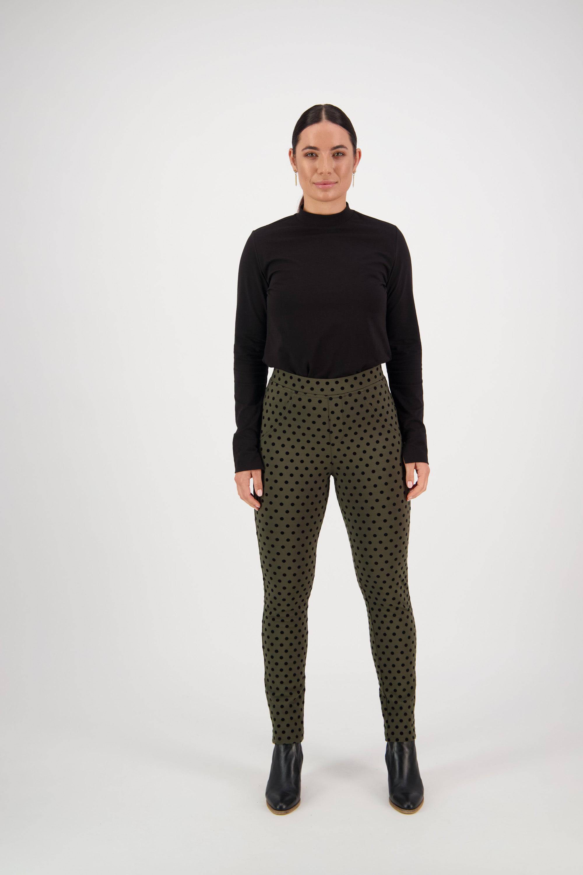 5903 Khaki - Skinny Leg Ankle Grazer Printed Ponti Pull-On - Vassalli