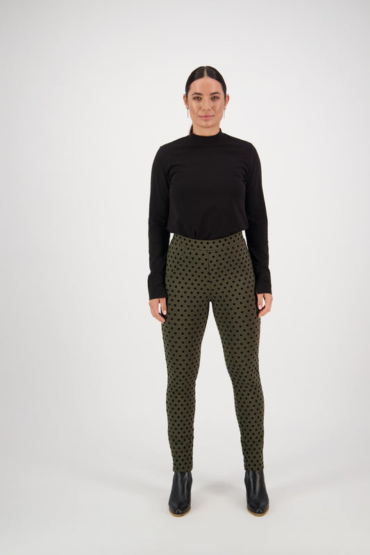 5903 Khaki - Skinny Leg Ankle Grazer Printed Ponti Pull On - Vassalli