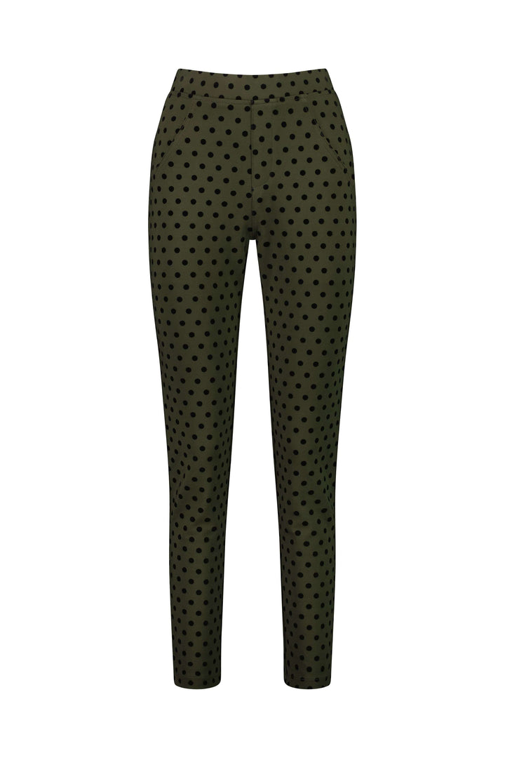 5903 Khaki - Skinny Leg Ankle Grazer Printed Ponti Pull-On - Vassalli