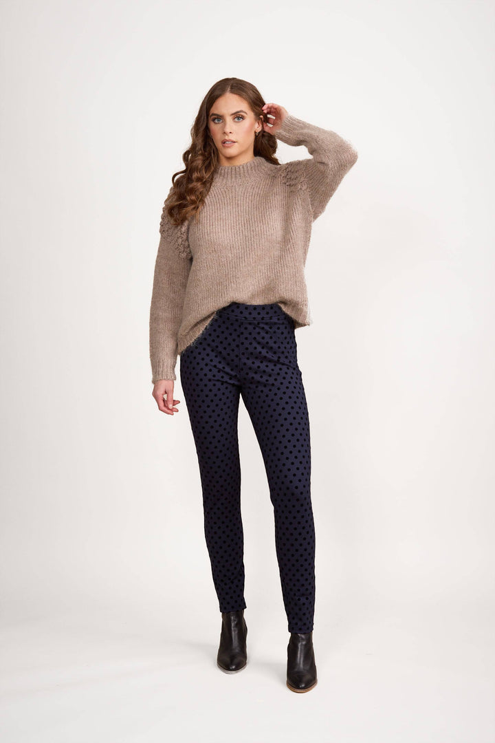 5903 Navy - Skinny Leg Ankle Grazer Printed Ponti Pull-On - Vassalli