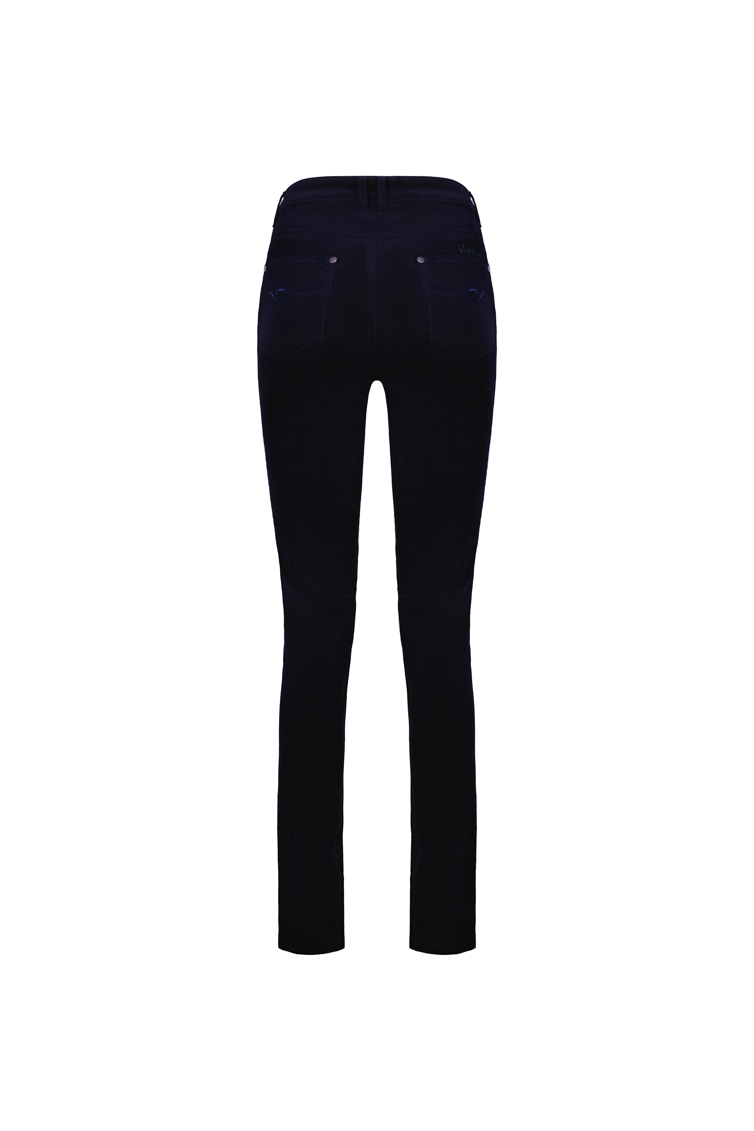 5910M Midnight - Narrow Leg Full Length Pinwale Cord Pant with Fly - Vassalli
