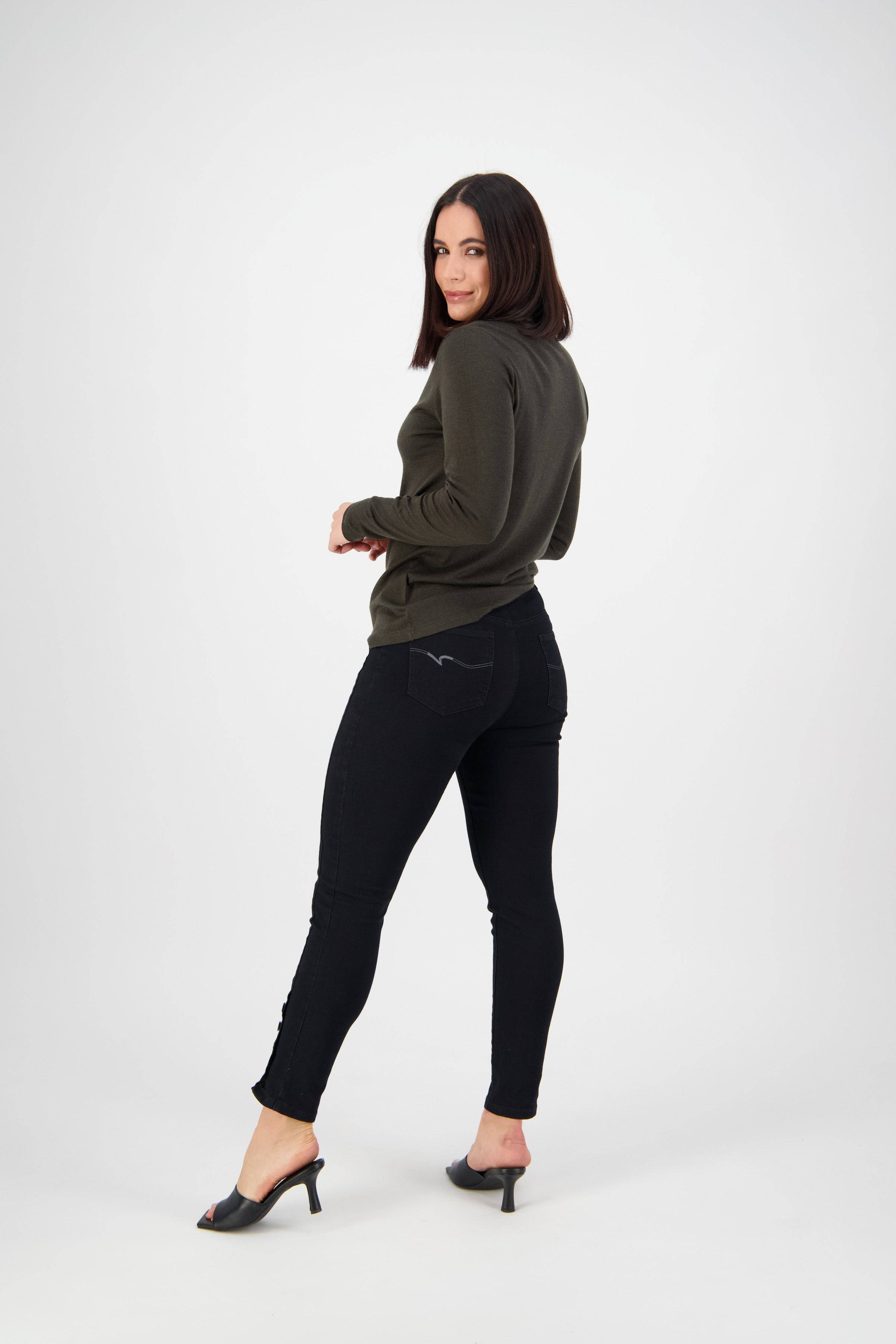 5950 Black Denim - Skinny Leg Ankle Grazer Jean with Cuff Button Detail - Vassalli
