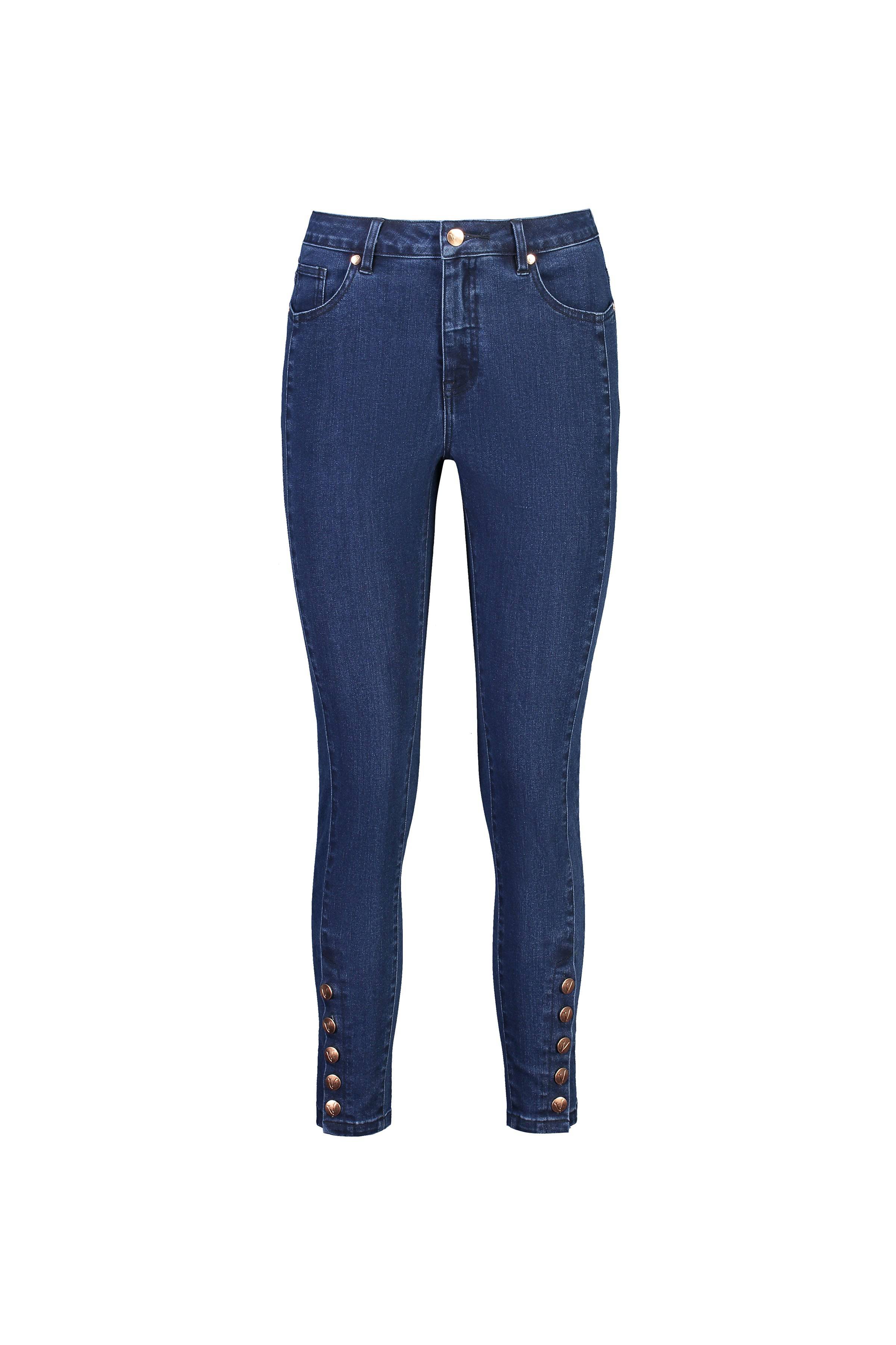 5950 Ink Denim - Skinny Leg Ankle Grazer Jean with Cuff Button Detail - Vassalli