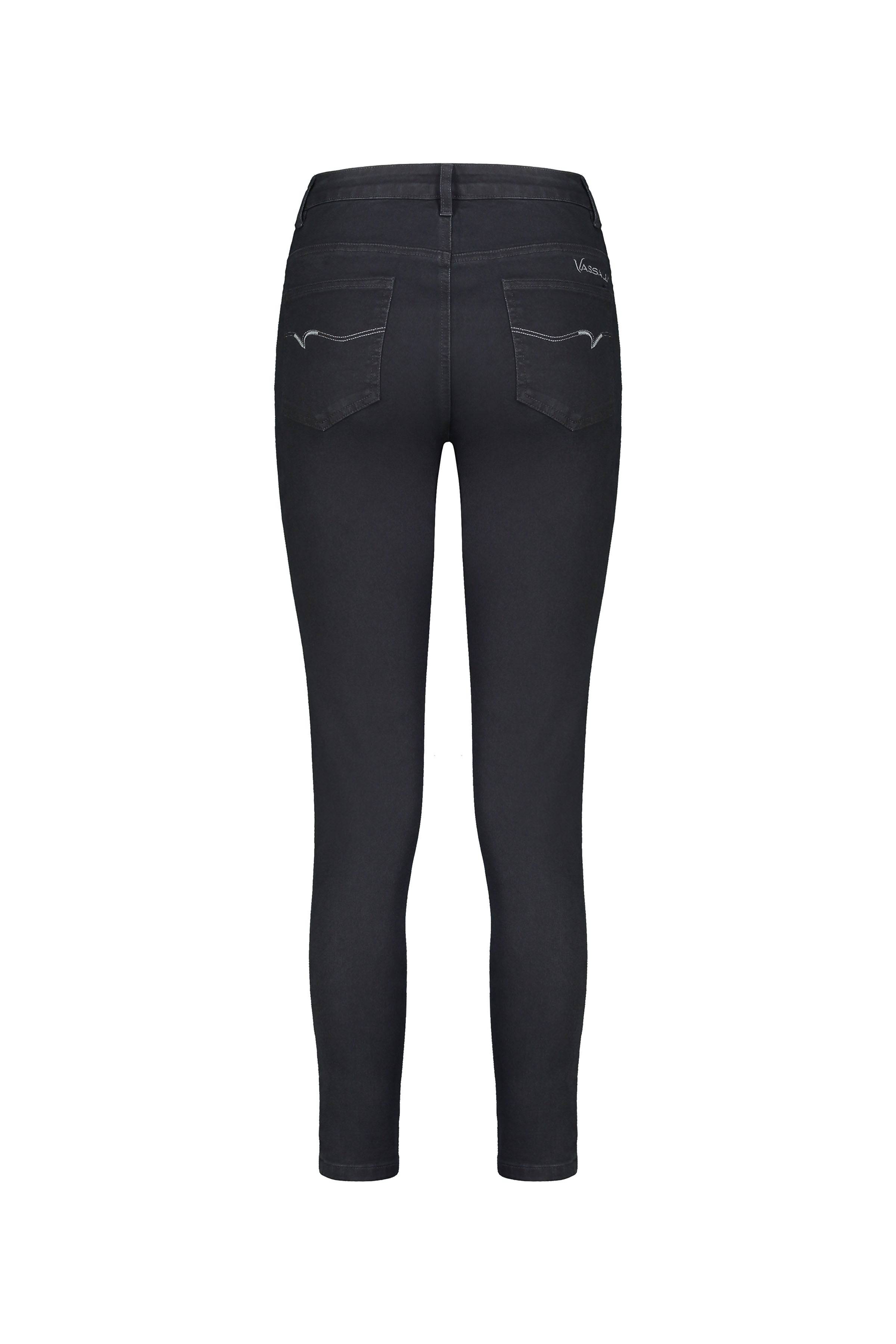 5950 Black Denim - Skinny Leg Ankle Grazer Jean with Cuff Button Detail - Vassalli