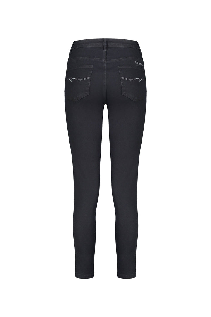 5950 Black Denim - Skinny Leg Ankle Grazer Jean with Cuff Button Detail - Vassalli
