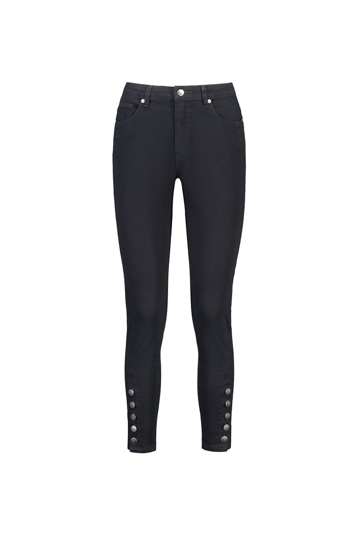 5950 Black Denim - Skinny Leg Ankle Grazer Jean with Cuff Button Detail - Vassalli