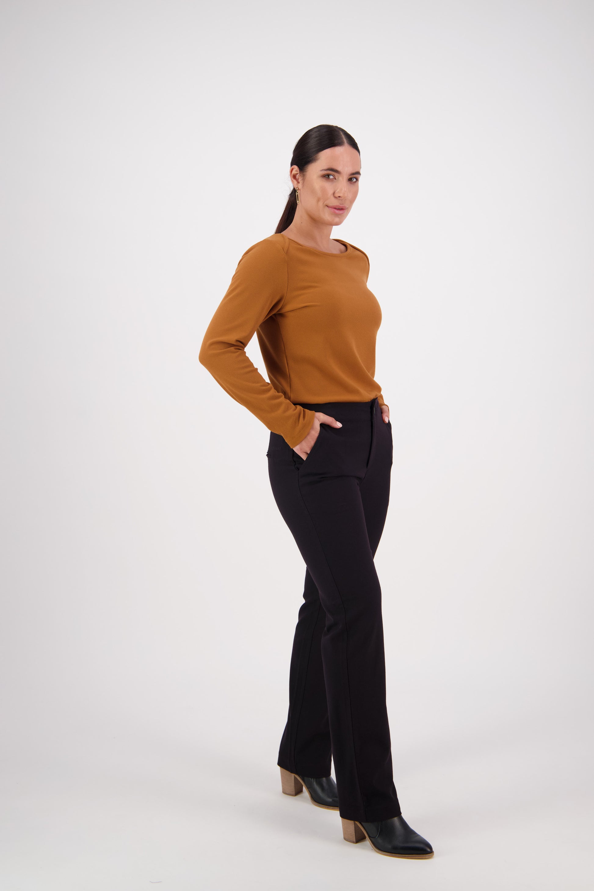 5952AW Black - Straight Leg Full Length Dress Pant - Vassalli