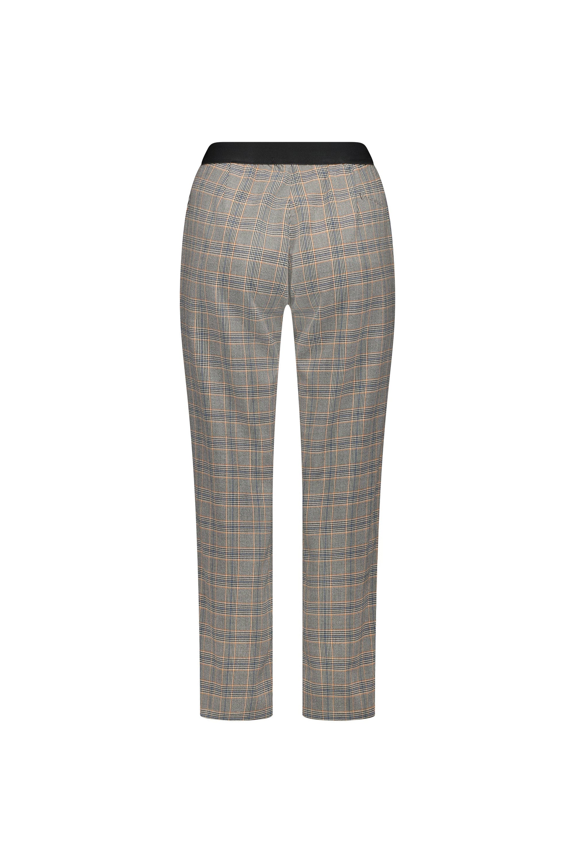 5963A Tangerine Check - Slim Leg 7/8 Pant with Fly and Elastic Back Waistband - Vassalli
