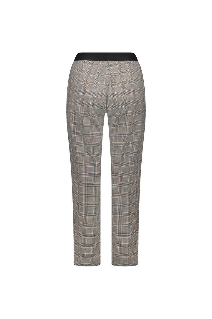 5963A Tangerine Check - Slim Leg 7/8 Pant with Fly and Elastic Back Waistband - Vassalli