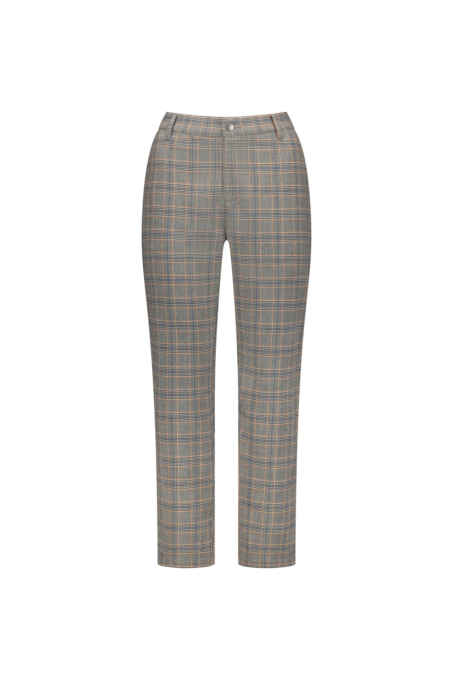 5963A Tangerine Check - Slim Leg 7/8 Pant with Fly and Elastic Back Waistband - Vassalli