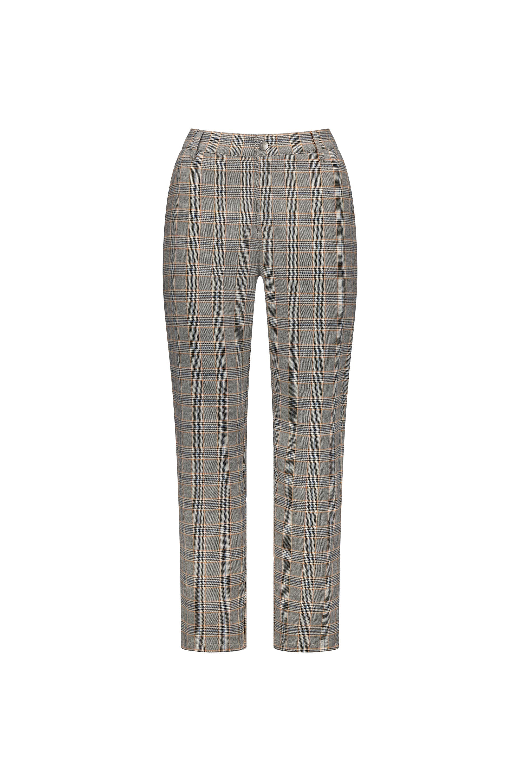 5963A Tangerine Check - Slim Leg 7/8 Pant with Fly and Elastic Back Waistband - Vassalli