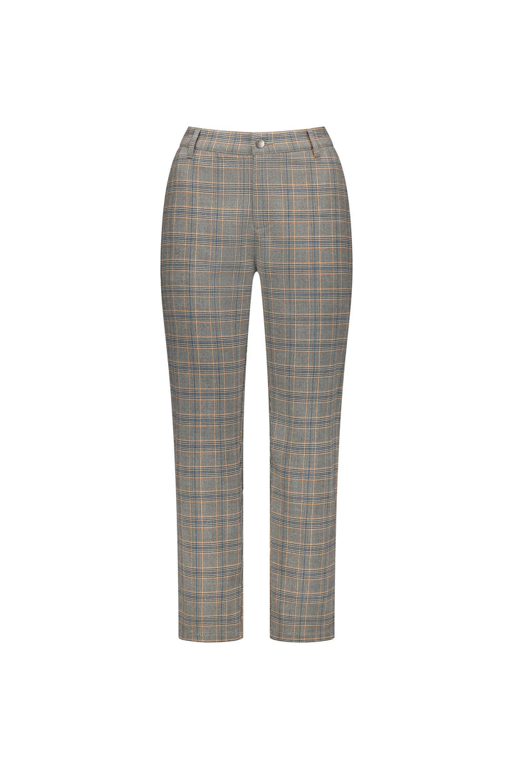 5963A Tangerine Check - Slim Leg 7/8 Pant with Fly and Elastic Back Waistband - Vassalli