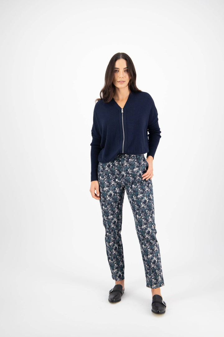 5985 Aspen - Slim Leg Ankle Grazer Printed Pant with Elastic Back Waist - Vassalli