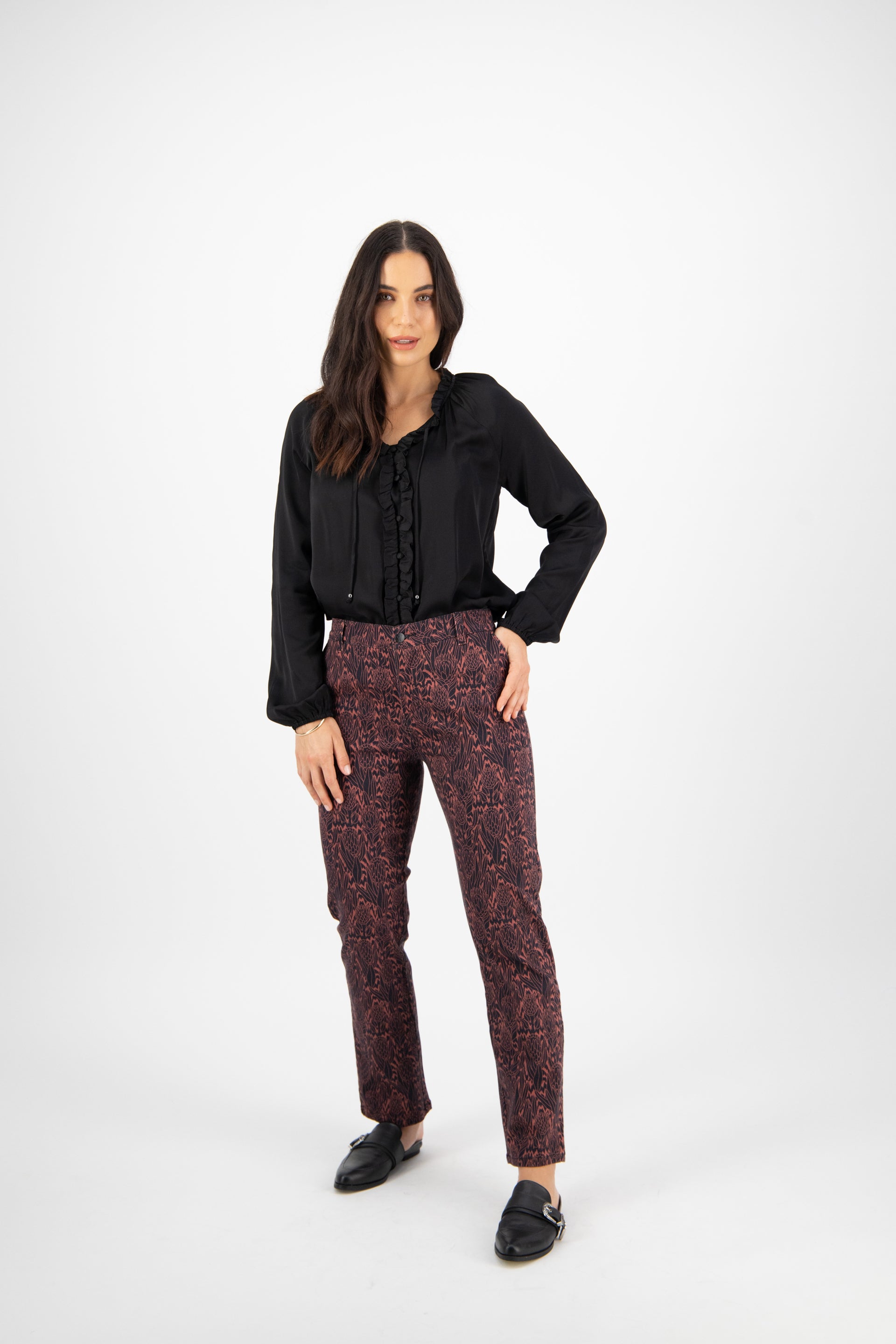 5985 Protea - Slim Leg Ankle Grazer Printed Pant with Elastic Back Waist - Vassalli