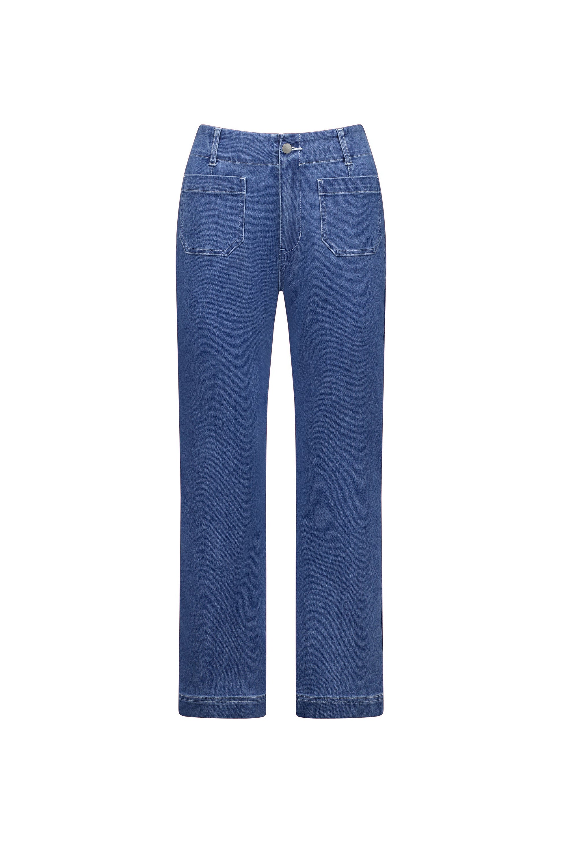5995A Blue Hue - Straight Leg Ankle Grazer Jean with Front Patch Pockets - Vassalli