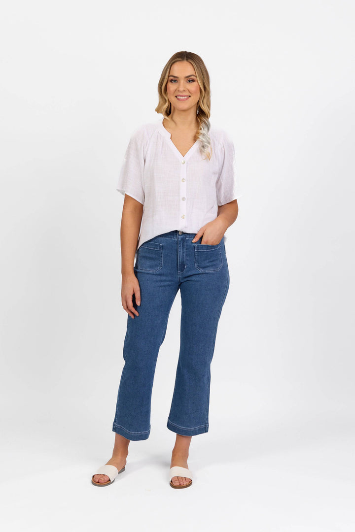 5995A Blue Hue - Straight Leg Ankle Grazer Jean with Front Patch Pockets - Vassalli