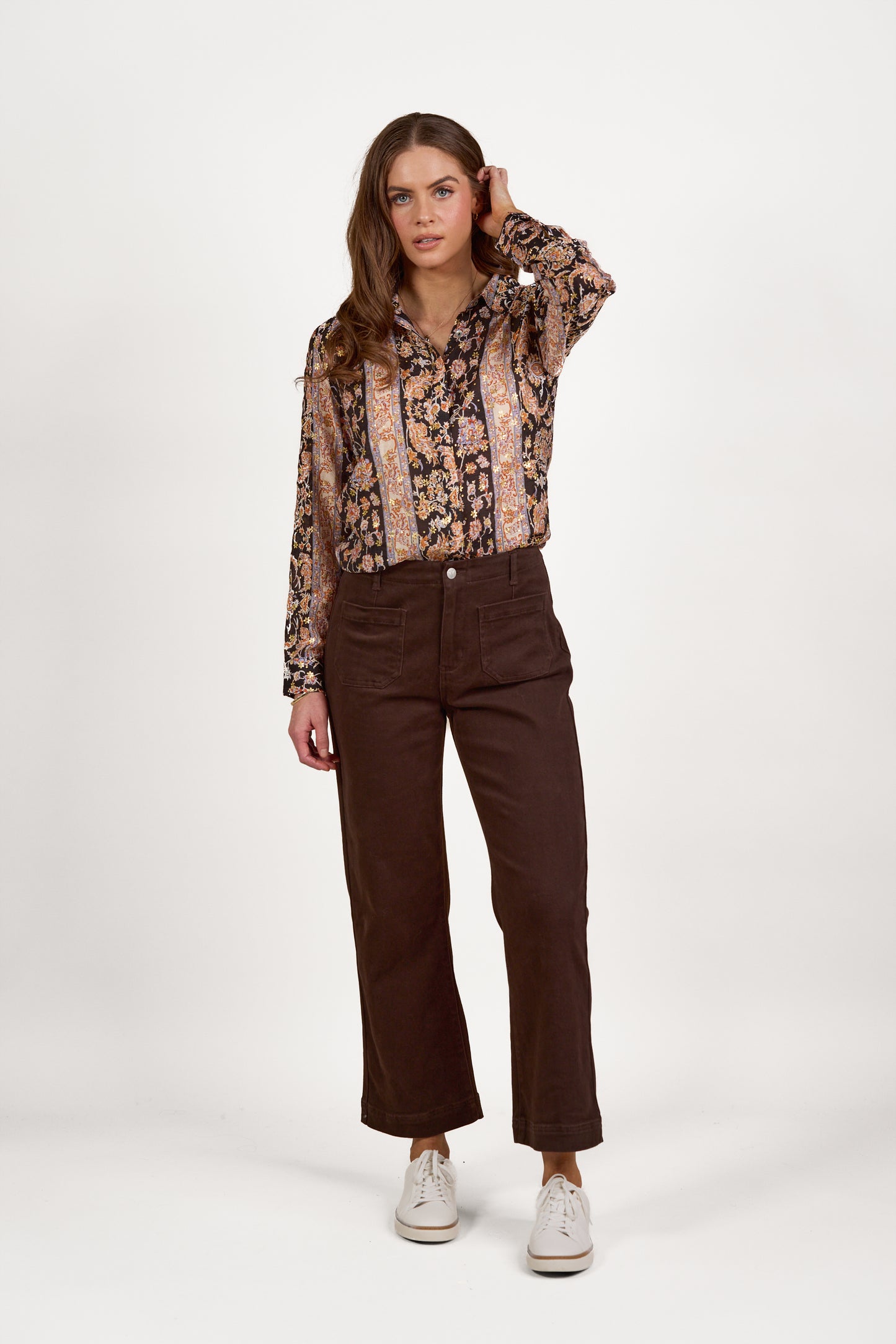 5995A Chocolate - Wide Leg Ankle Grazer Jean - Vassalli