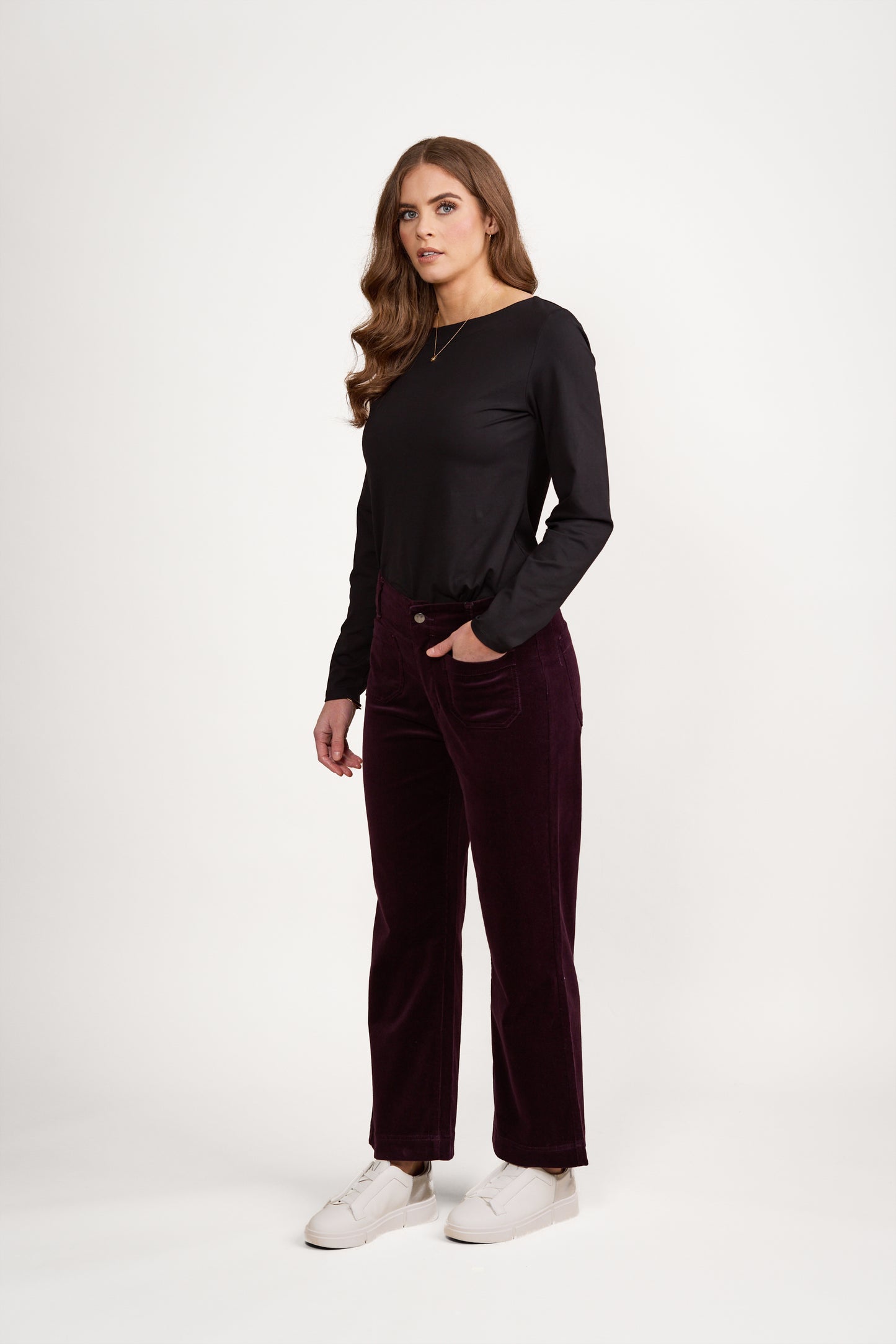 5995AM Mulberry - Wide Leg Ankle Grazer Pant - Vassalli