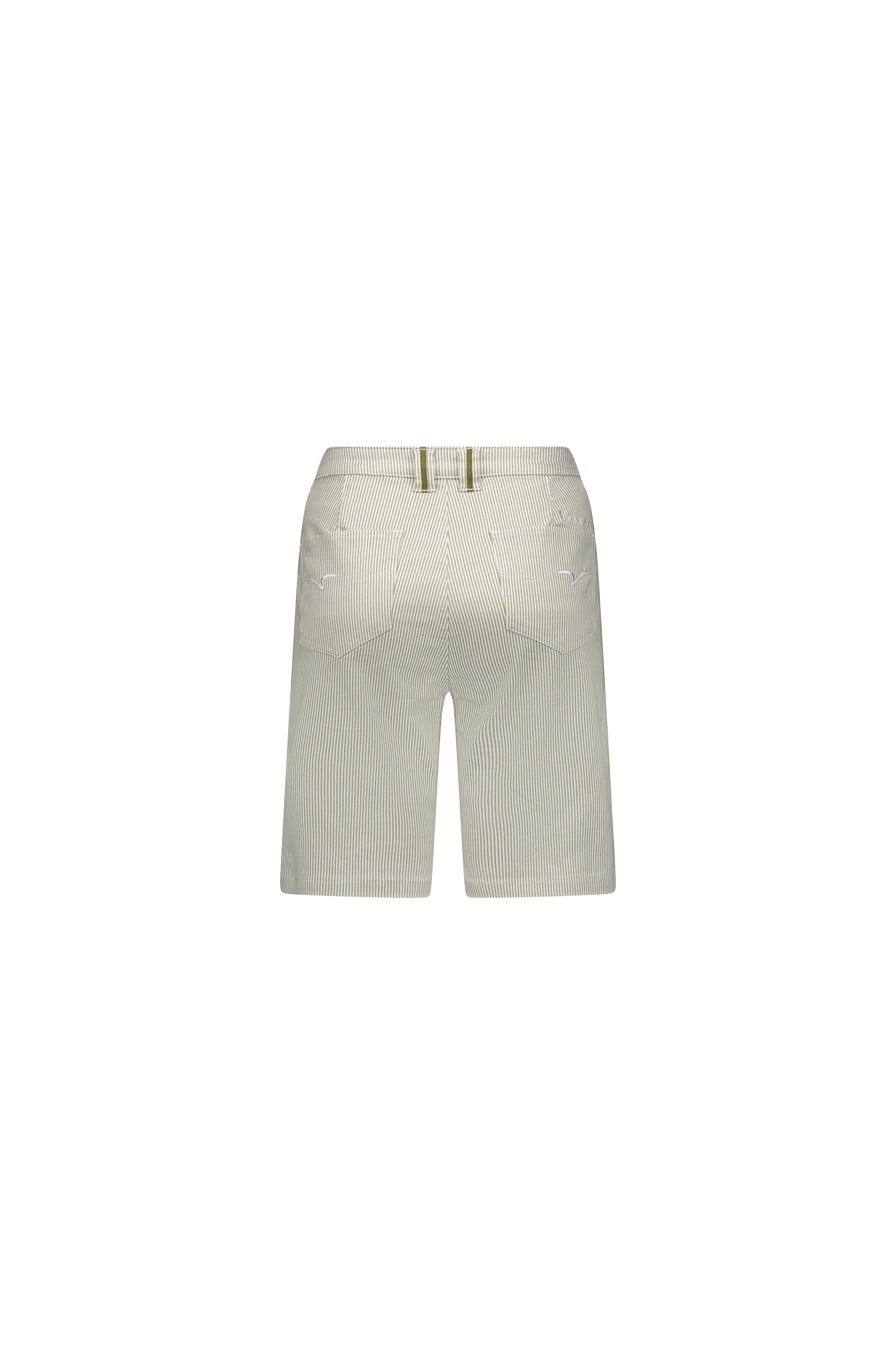 5998 Khaki Stripe - Slim Leg Above Knee Short with Contrast Trim - Vassalli