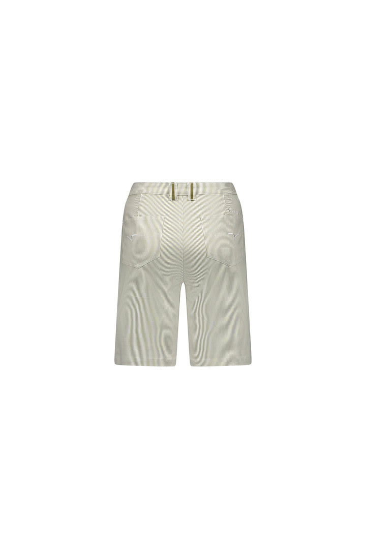 5998 Khaki Stripe - Slim Leg Above Knee Short with Contrast Trim - Vassalli
