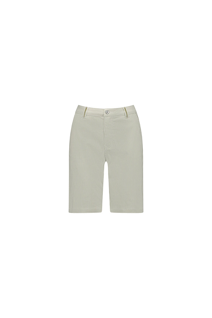 5998 Khaki Stripe - Slim Leg Above Knee Short with Contrast Trim - Vassalli