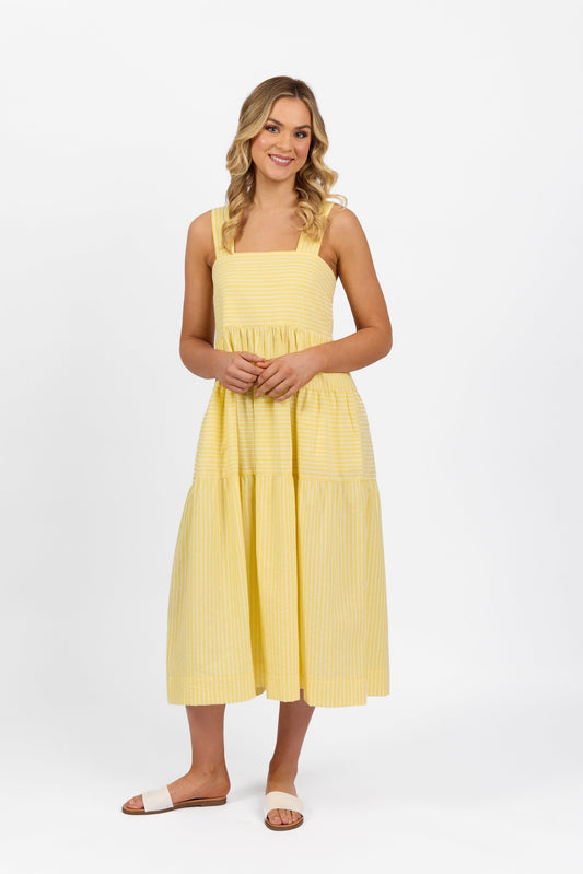 6099 Lemon Stripe - Sleeveless Tiered Dress with Wide Straps - Vassalli