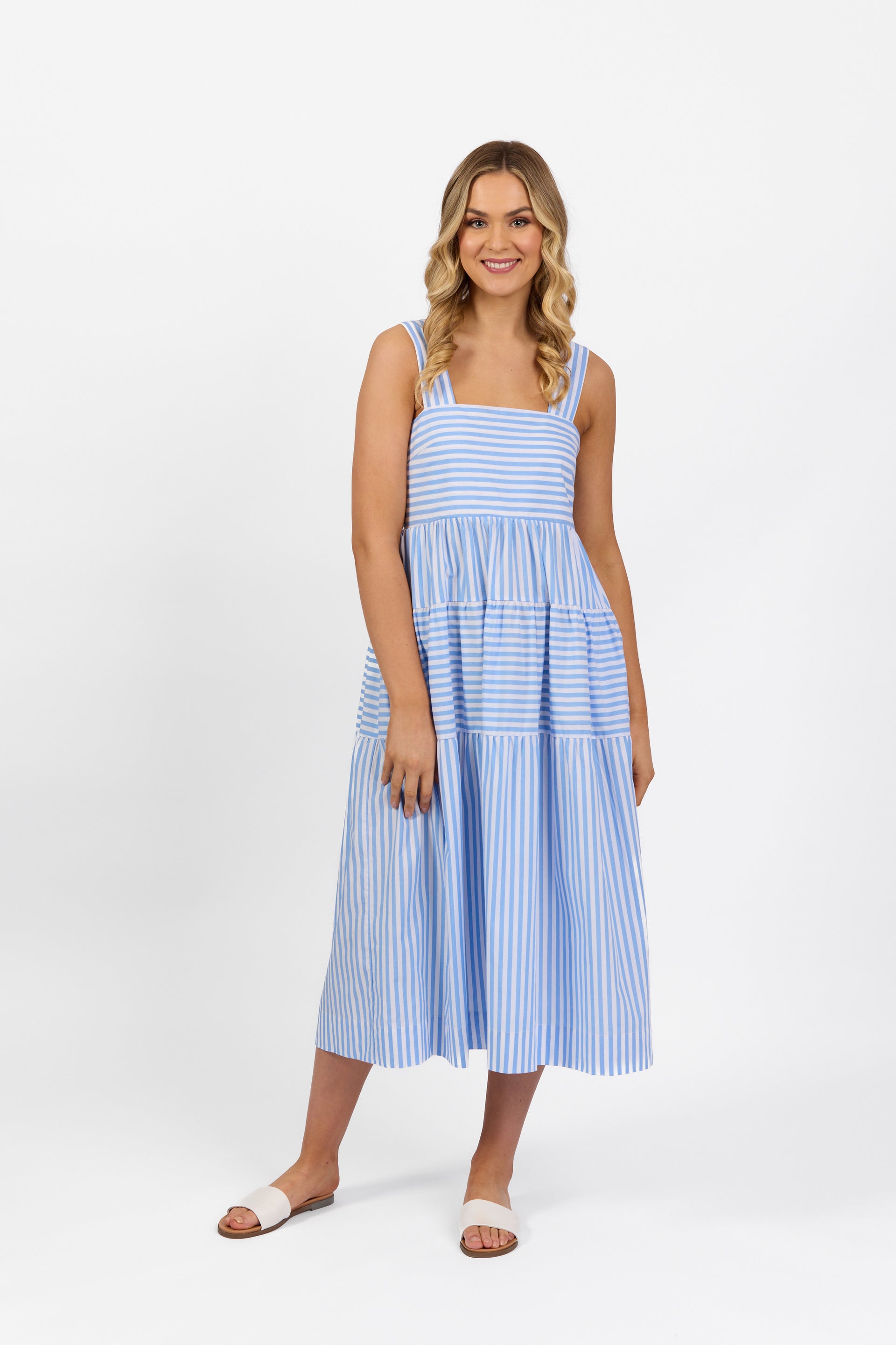 6099 Tiered Dress - Blue Stripe