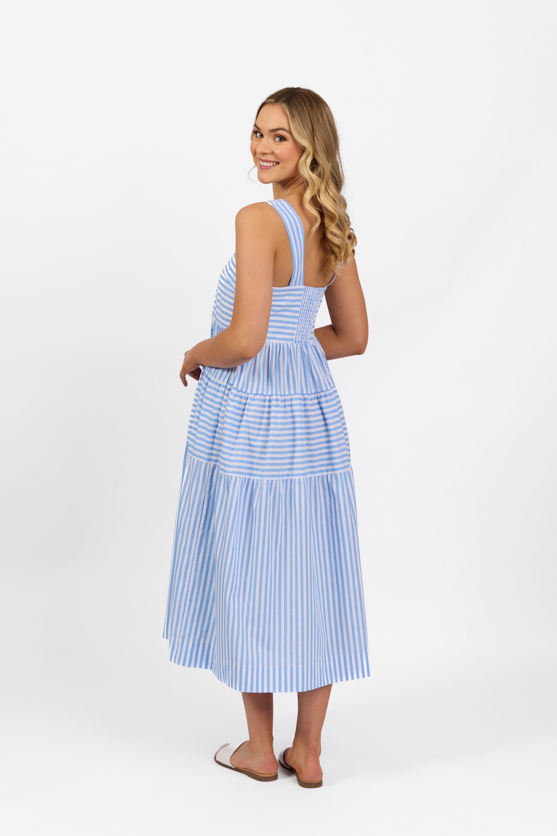 6099 Tiered Dress - Blue Stripe