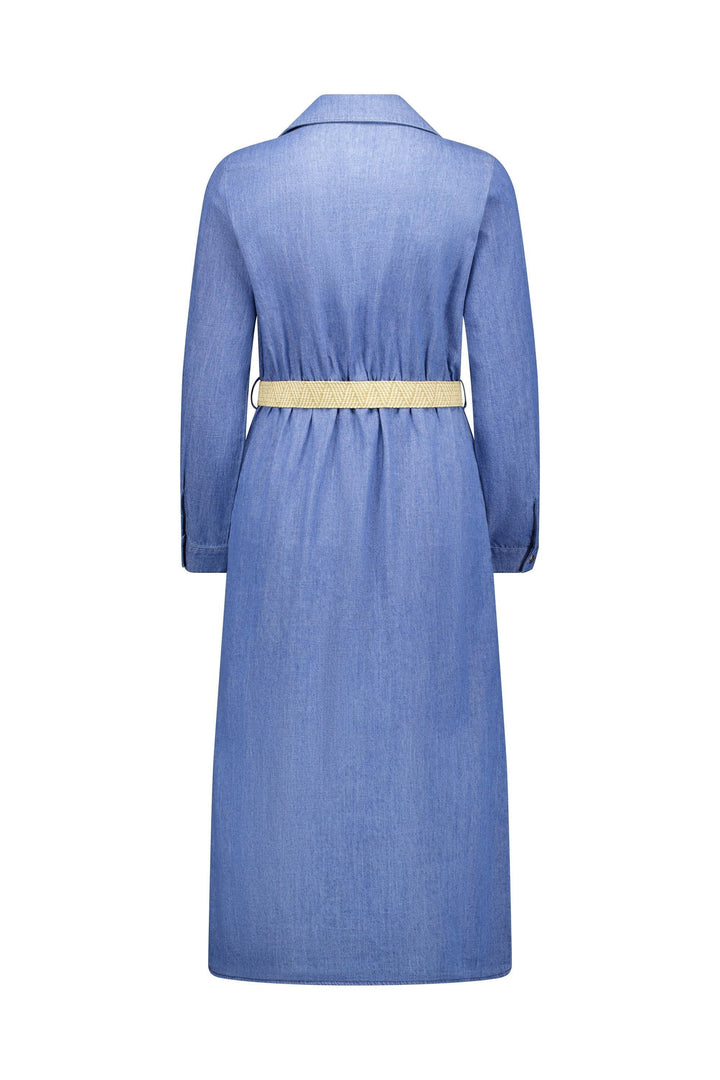 6100 Blue Wash - Long Sleeve Shirt Dress with Sleeve Tab and Belt - Vassalli