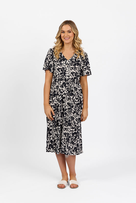 6101 Coco - Short Sleeve Dress with V Neck and Button Front - Vassalli