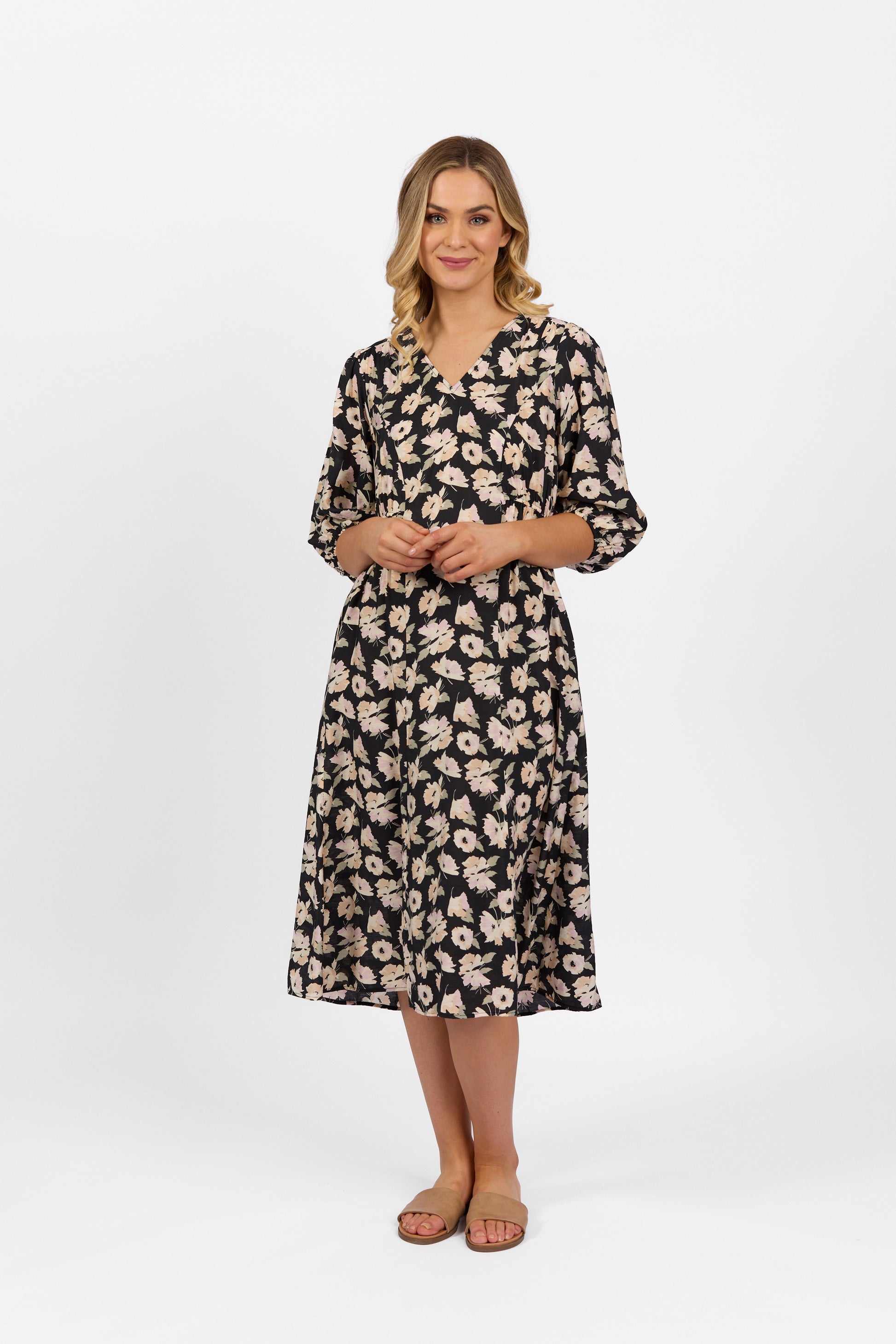 6105 Thea - V Neck Dress with Elbow Length Sleeve - Vassalli