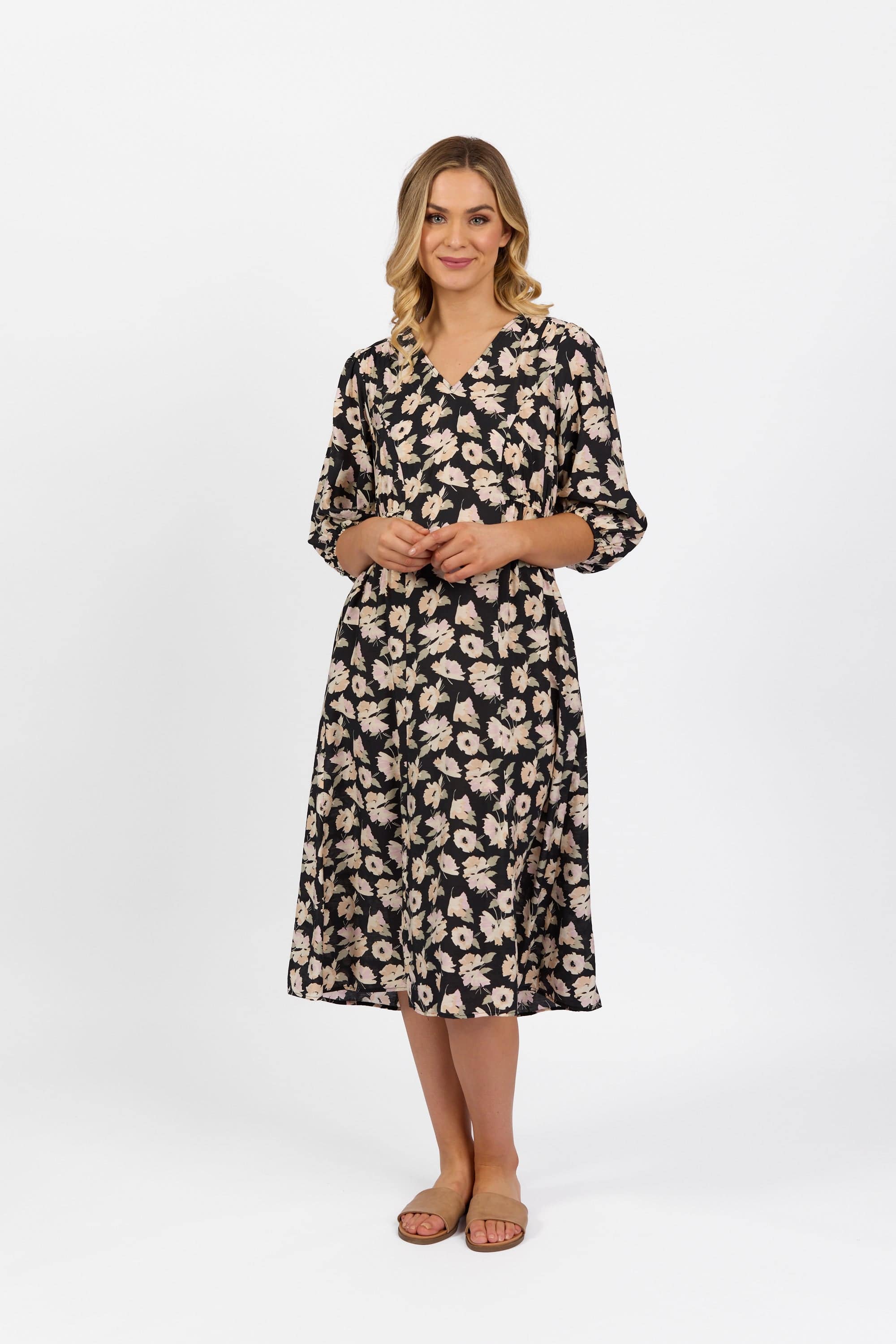6105 Thea - V Neck Dress with Elbow Length Sleeve - Vassalli