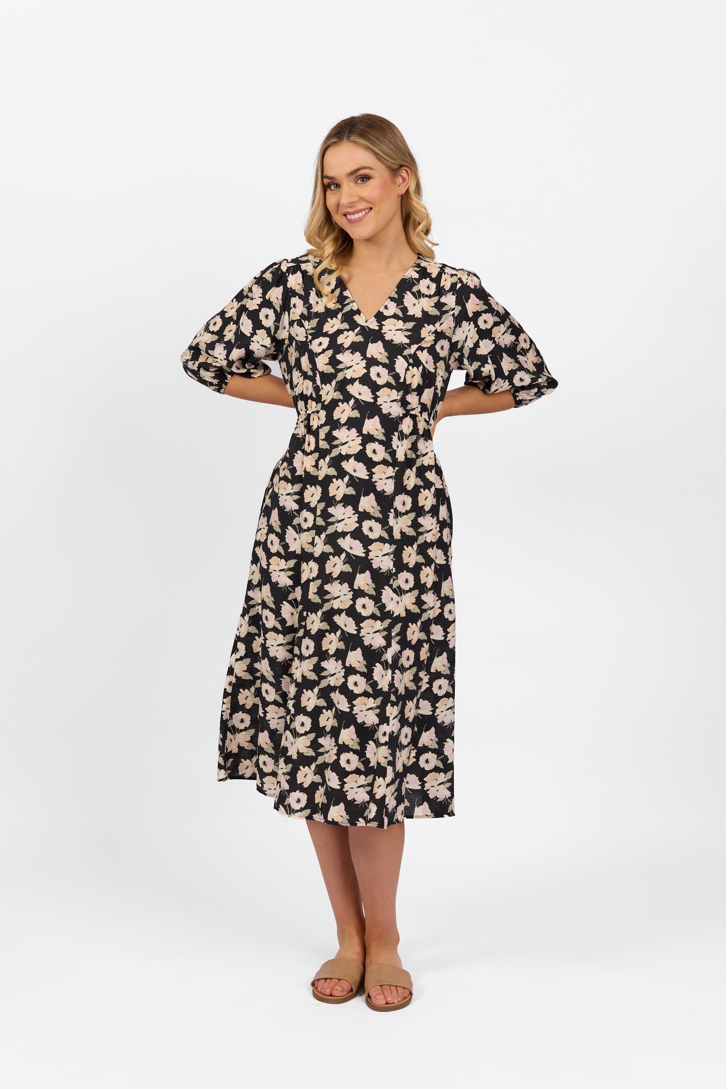 6105 Thea - V Neck Dress with Elbow Length Sleeve - Vassalli