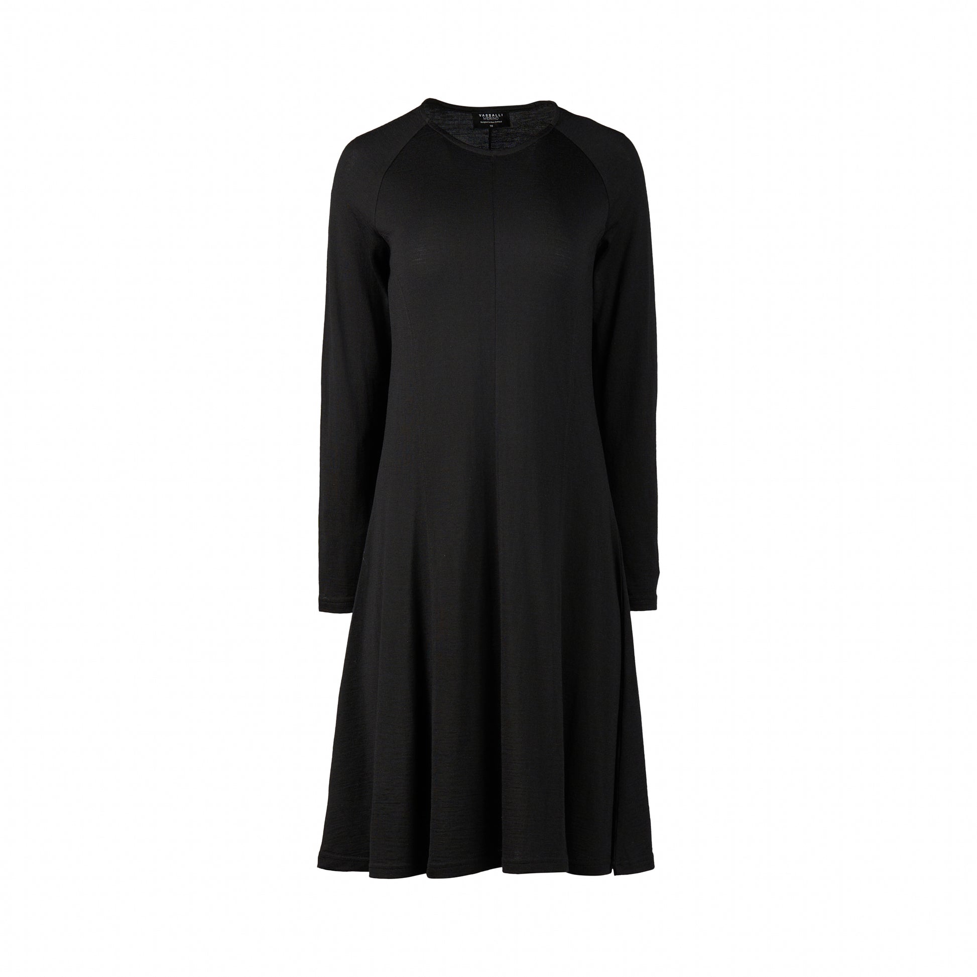 6107 Black - 100% Merino Long Sleeve Swing Dress - Vassalli