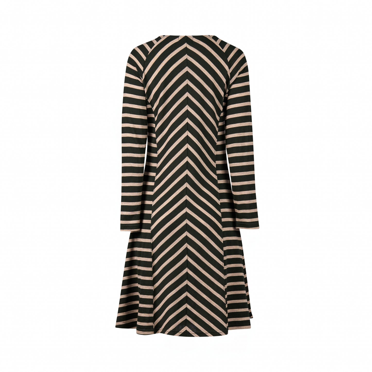 6107 Forest/Twig Stripe - 100% Merino Long Sleeve Swing Dress - Vassalli