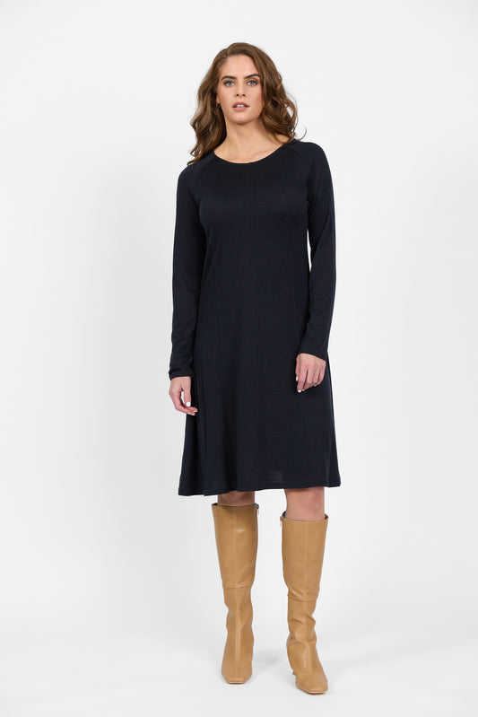 6107 Midnight - 100% Merino Long Sleeve Swing Dress - Vassalli