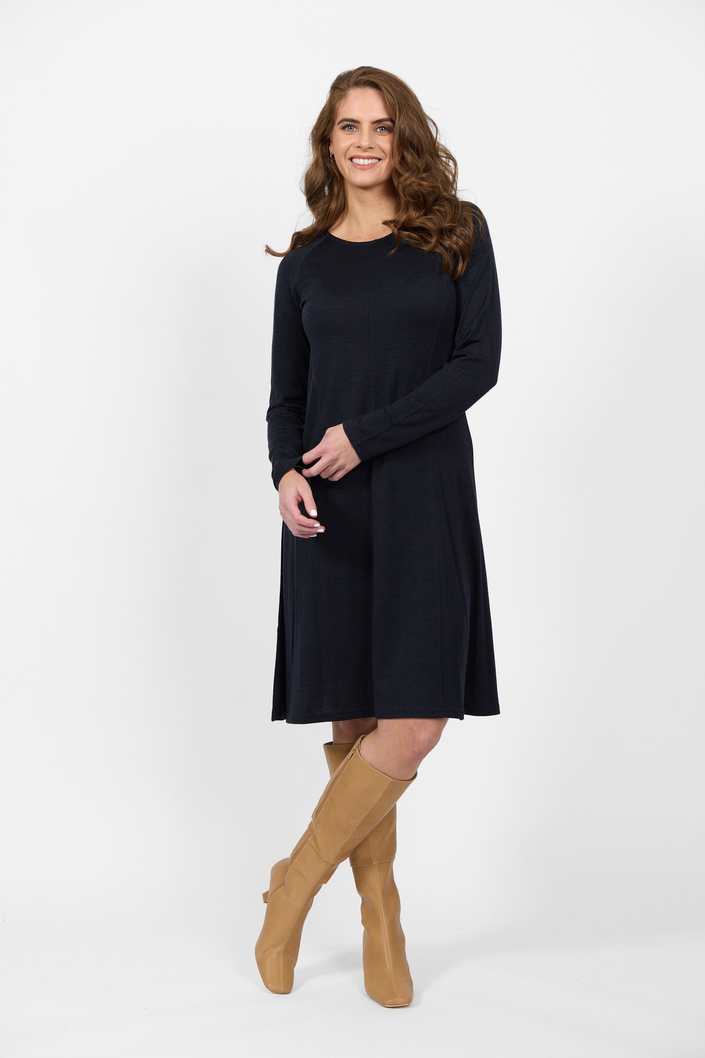 6107 Midnight - 100% Merino Long Sleeve Swing Dress - Vassalli