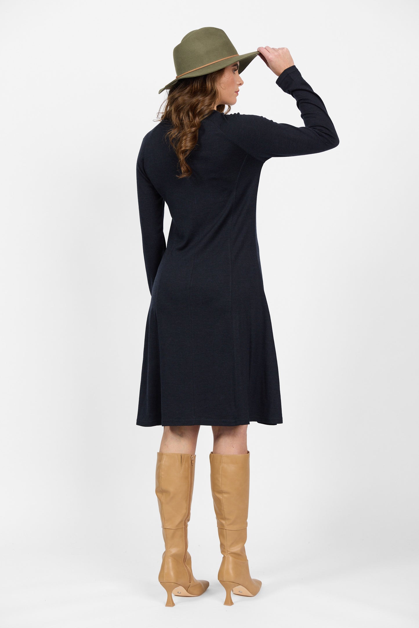 6107 Midnight - 100% Merino Long Sleeve Swing Dress - Vassalli