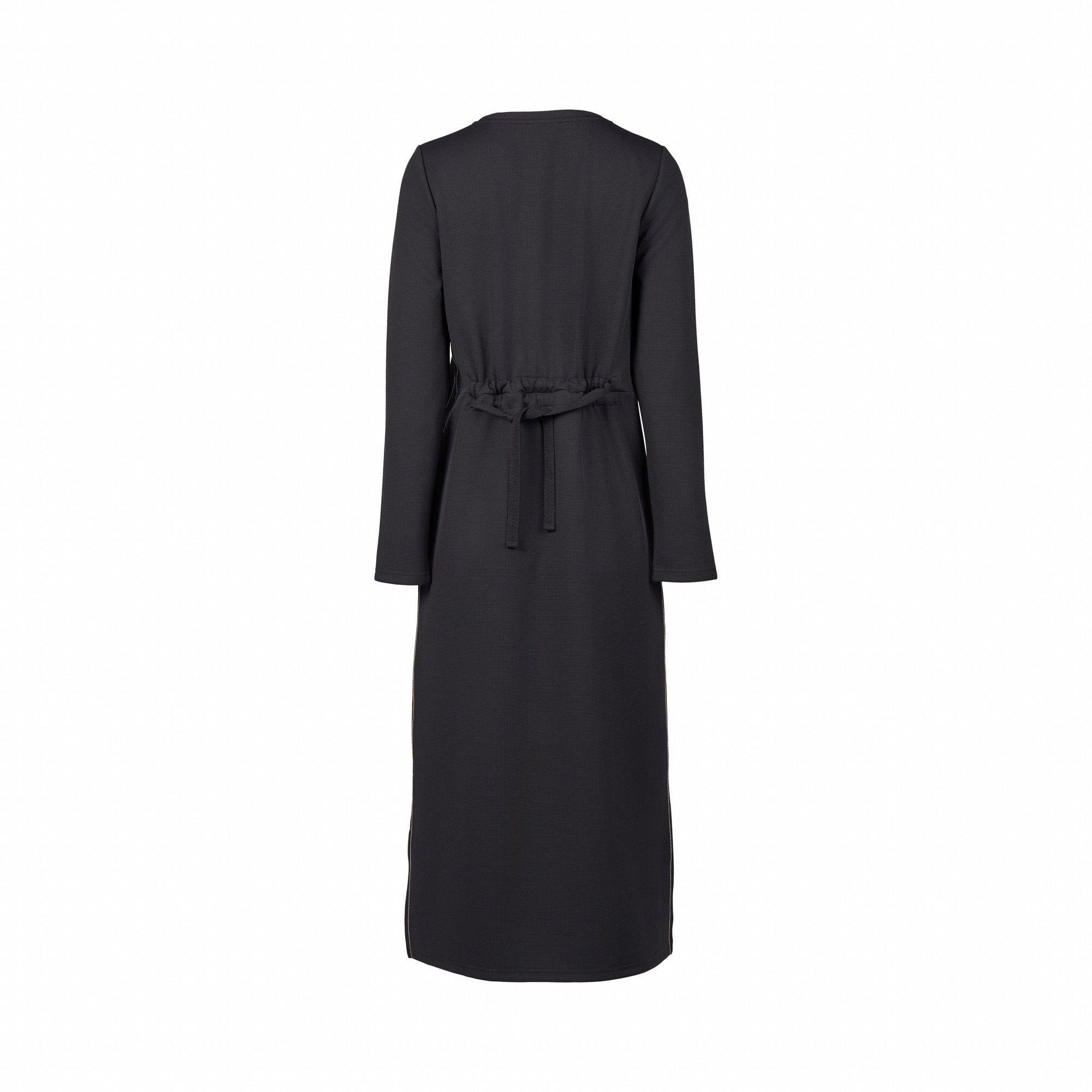 6110A Ink/Cream - Long Sleeve Knit Dress with Tie Back and Contrast Stitch Detail - Vassalli