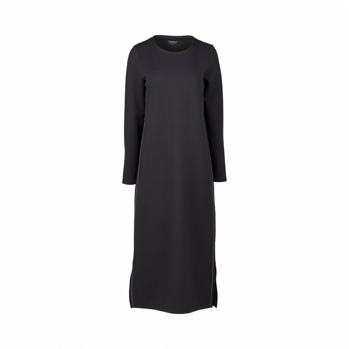 6110A Ink/Cream - Long Sleeve Knit Dress with Tie Back and Contrast Stitch Detail - Vassalli